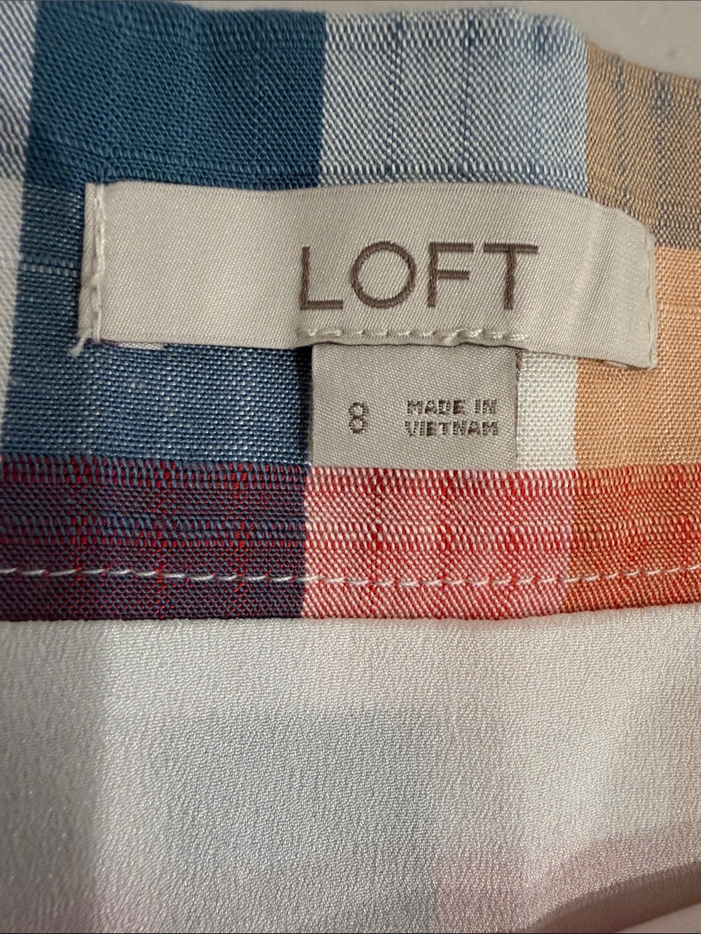 LOFT Plaid Midi Skirt 8 Multicolor A-Line Lined Side Zip Cottagecore Preppy - Picture 4 of 6